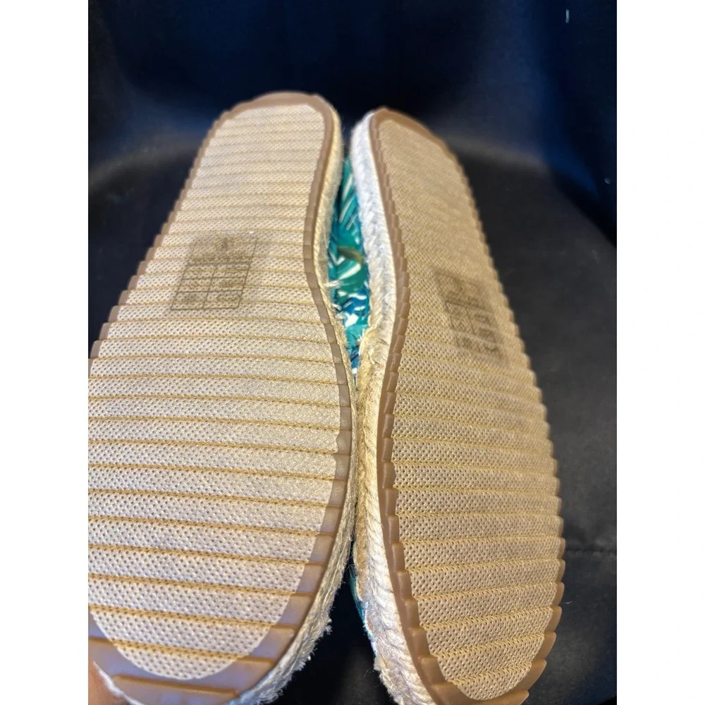 Lauren Lorraine Espi Green Tropical Palm Leaf Crystal Espadrille Flats Mens 6